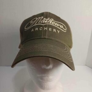 Mathews Archery Hat Trucker Cap Olive Green Tan Mesh Adjustable Hunting Outdoors